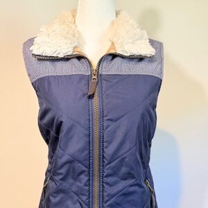Bass Navy Vest with Cream Faux Fur Collar